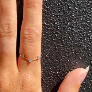 WWAKE Three-Step Triangle 14K Yellow Gold Ring with 2 Opals and Diamond.
